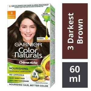 Garnier Color Naturals 3 Darkest Brown Hair Colour - 60 ml+50gm - 1U